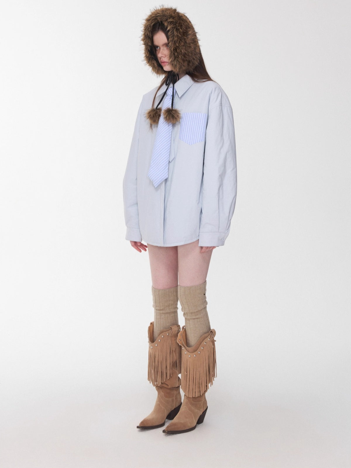 Reversible Faux Fur Pom-Pom Ear Muff Collar