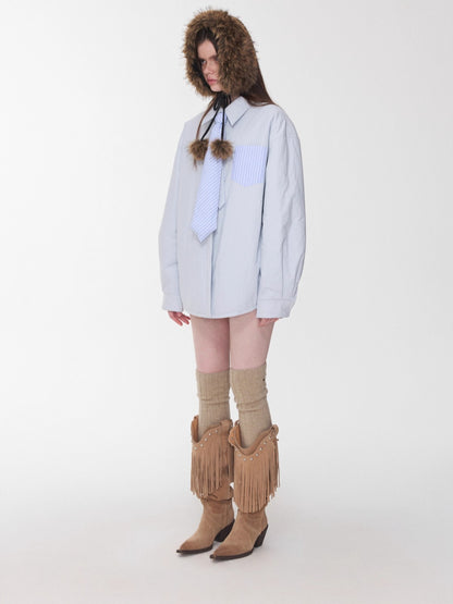Reversible Faux Fur Pom-Pom Ear Muff Collar