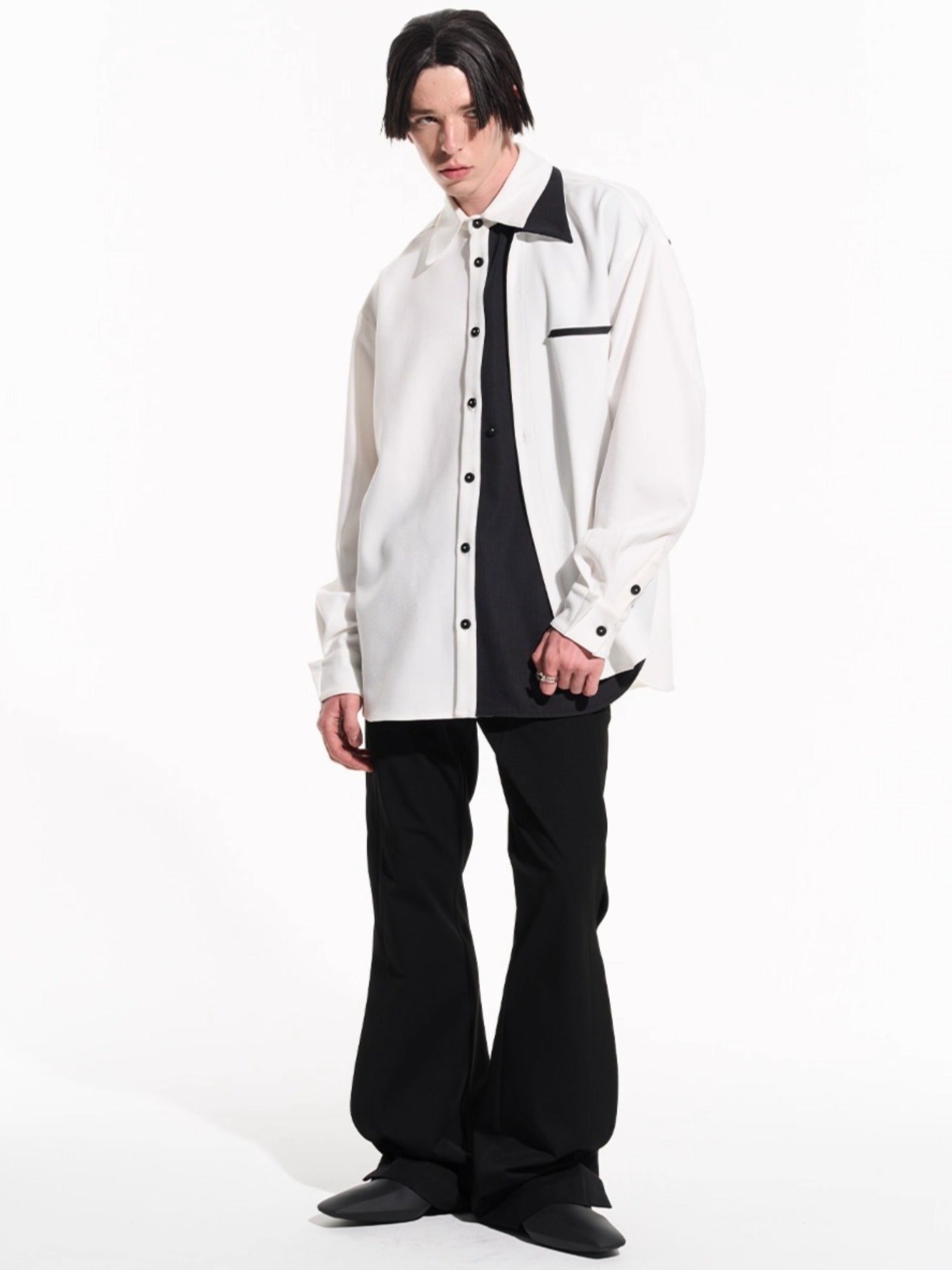 Layered Contrast Multi-Collar Asymmetric Shirt