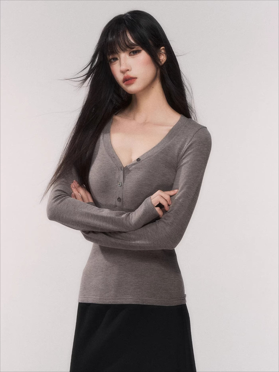 Waist-Cinching Slim-Fit Knit Base T-Shirt