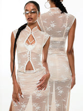 Black & White Mesh Lace Cheongsam Blouse & Skirt - CHINASQUAD