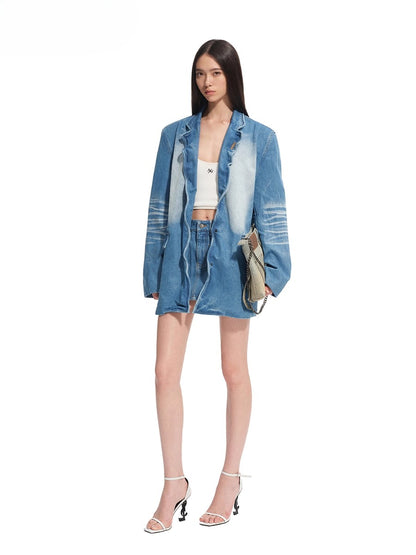 &quot;Caracal Series&quot; Washed Twill Denim Blazer - CHINASQUAD