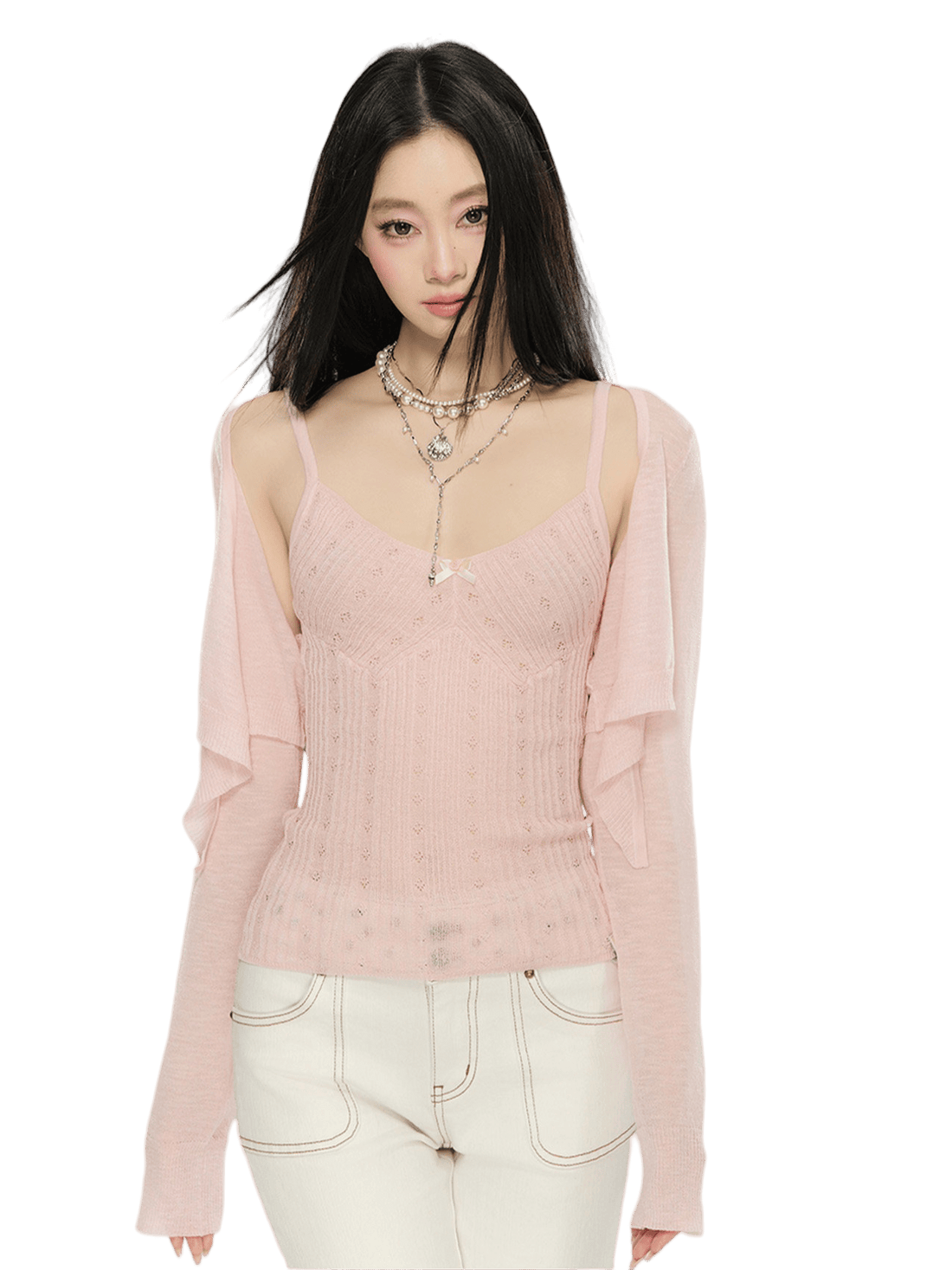 Knit Cardigan &amp; Camisole Two-Piece Set