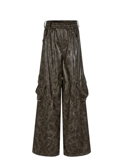 Camouflage Soft Leather Cargo Pants