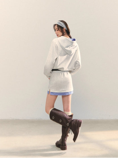 Plaid Splicing Embroidery Hooded Dress