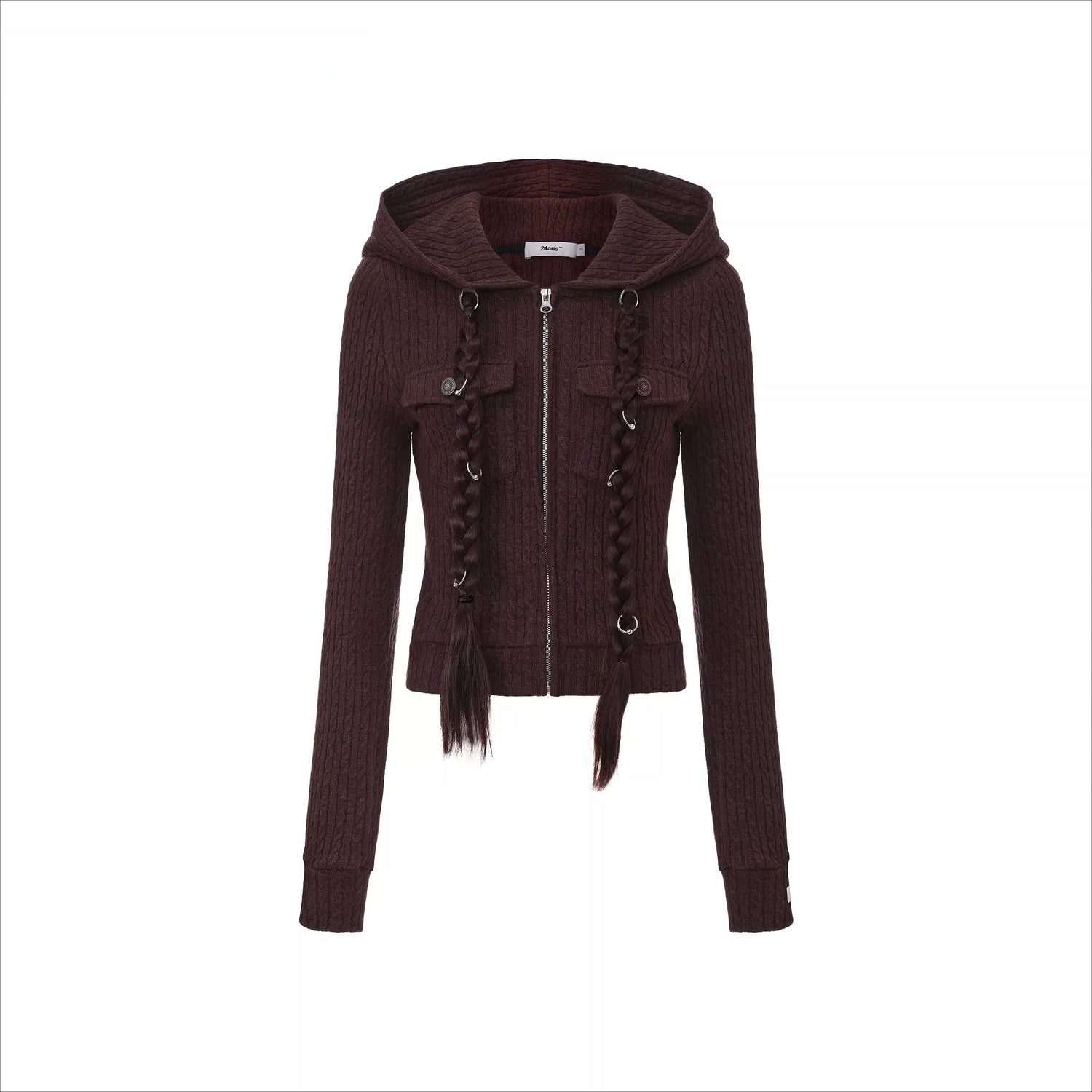 Detachable Braid-Detail Slim Knit Cardigan