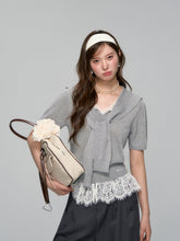 Lace Spliced V-Neck Knitted T-Shirt - CHINASQUAD
