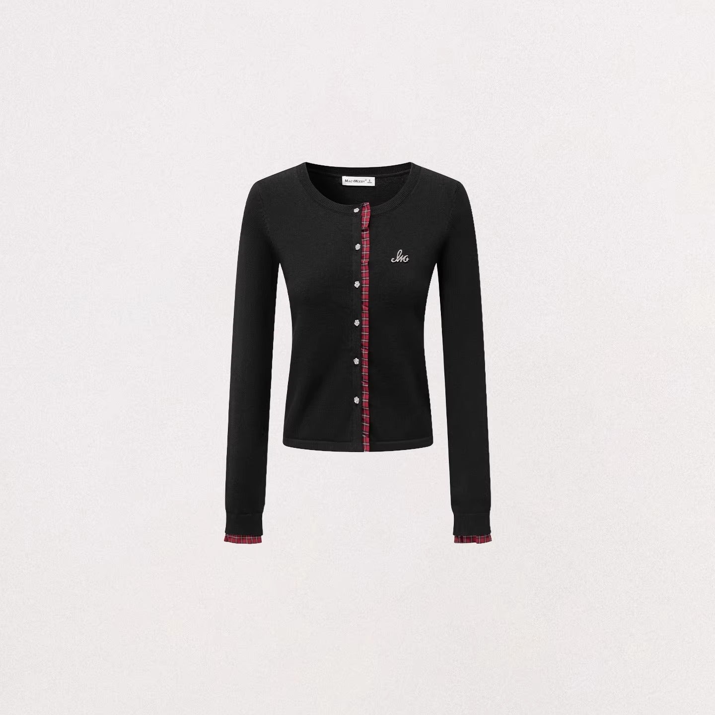 Lace-Trim Patchwork Knit Crewneck