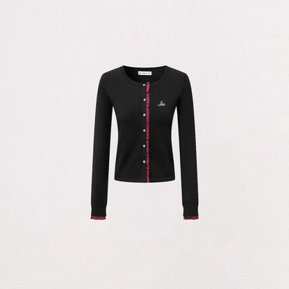 Lace-Trim Patchwork Knit Crewneck