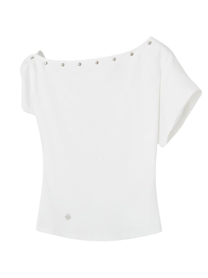 Off-Shoulder Asymmetric Twist Knot Half-sleeve Top - CHINASQUAD
