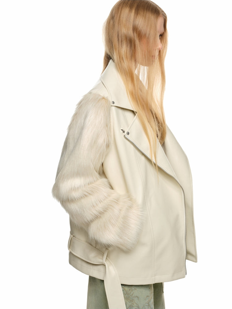 Fur Panel Quilted Moto Jacket