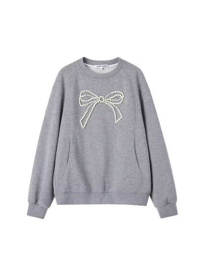 Gray &amp; Navy Blue Butterfly Knot Beaded Pullover Sweatshirt