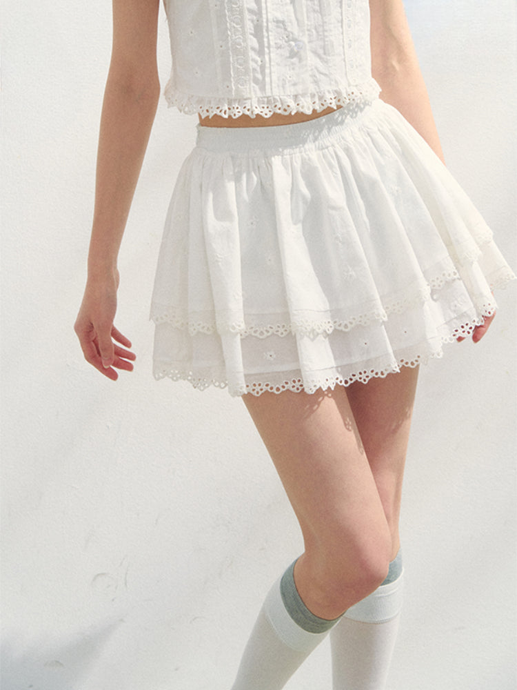 White Cotton Embroidered Shirt &amp; Skirt Set