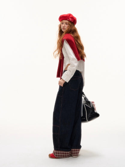 Turn-Down Collar Embroidered Cropped Shirt