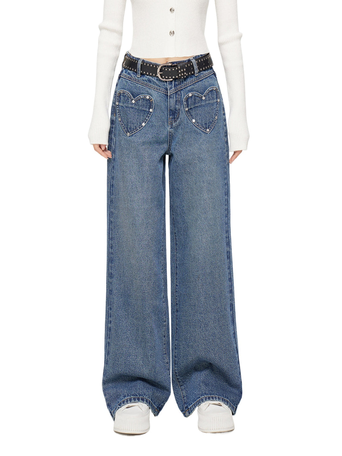 Heart-shaped Pocket Wide Leg Jeans