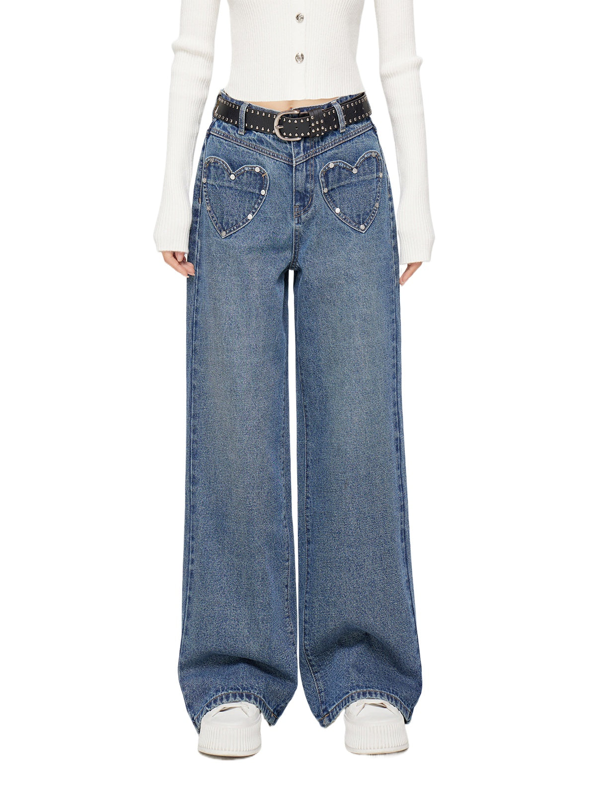 Heart-shaped Pocket Wide Leg Jeans