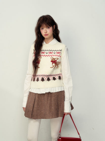 Gray &amp; Brown Wool A-Line Skirt