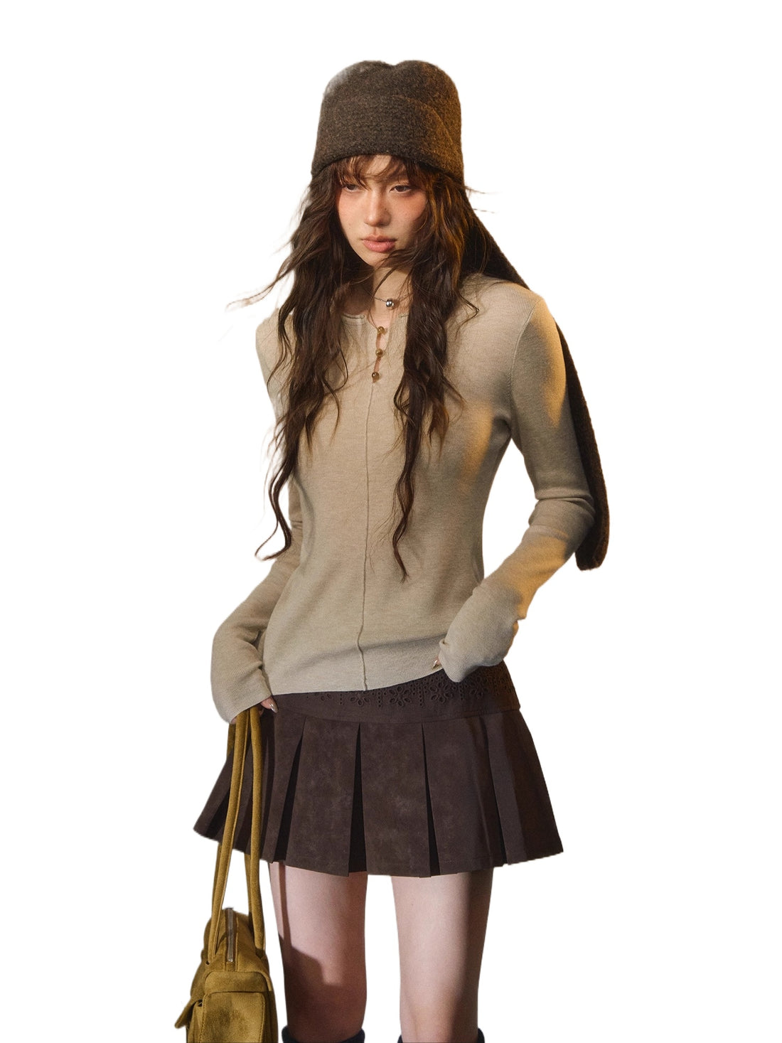 Striped Button-Up Knit Crewneck