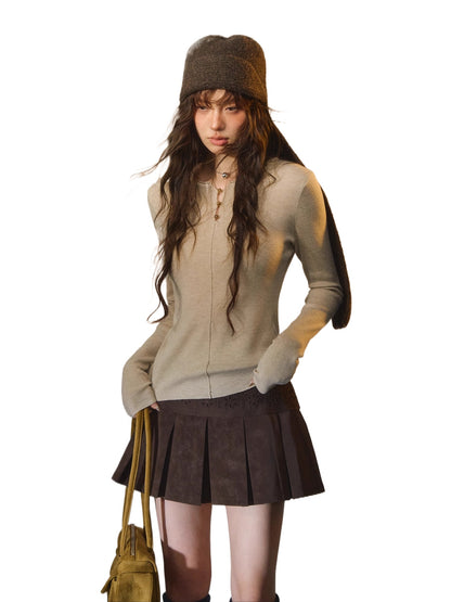 Striped Button-Up Knit Crewneck