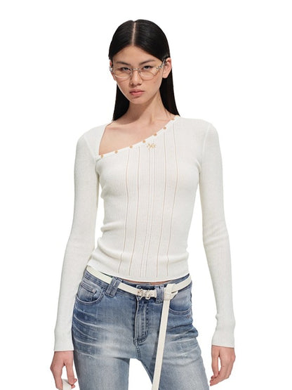 Polar Wool Blend Ribbed Knit V-neck