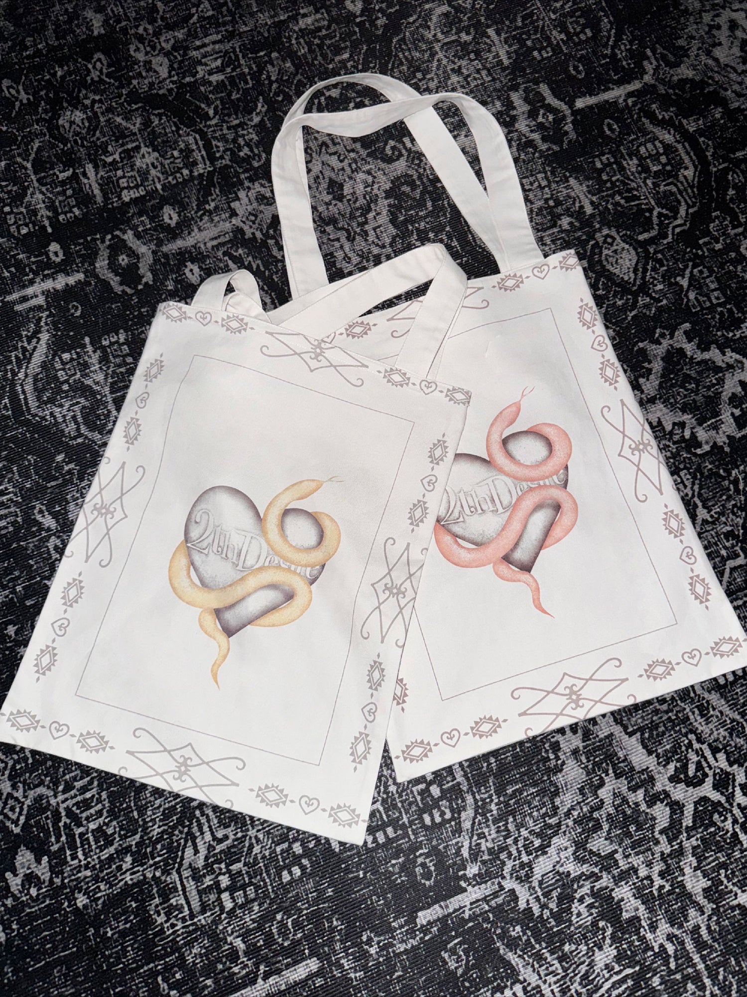 Hand-Painted Snake Year Punk Canvas Tote Bag