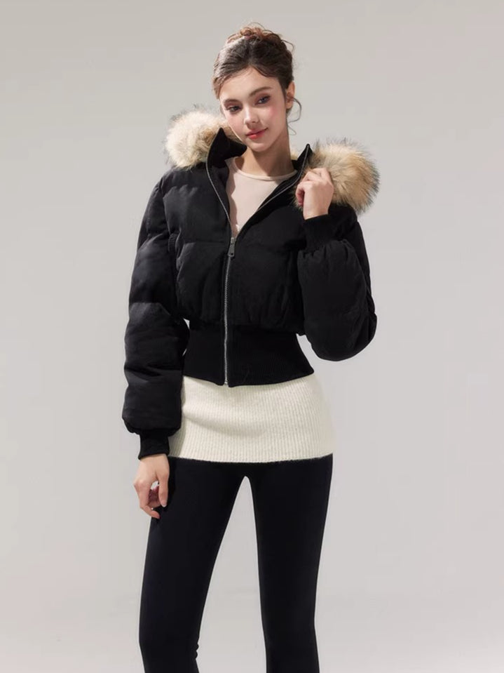 Retro Hourglass Waist Cotton Puffer Jacket