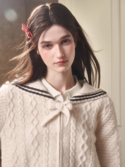 White Philosophy Wool Cloud Cable-Knit Cardigan &amp; Pleated Skirt Set