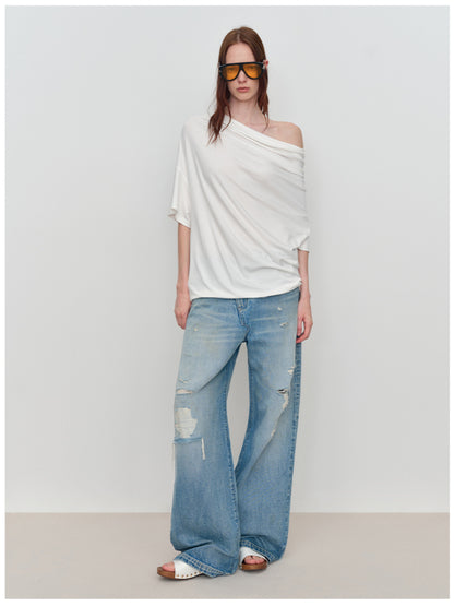 Slant One-Shoulder Swing Neck T-Shirt