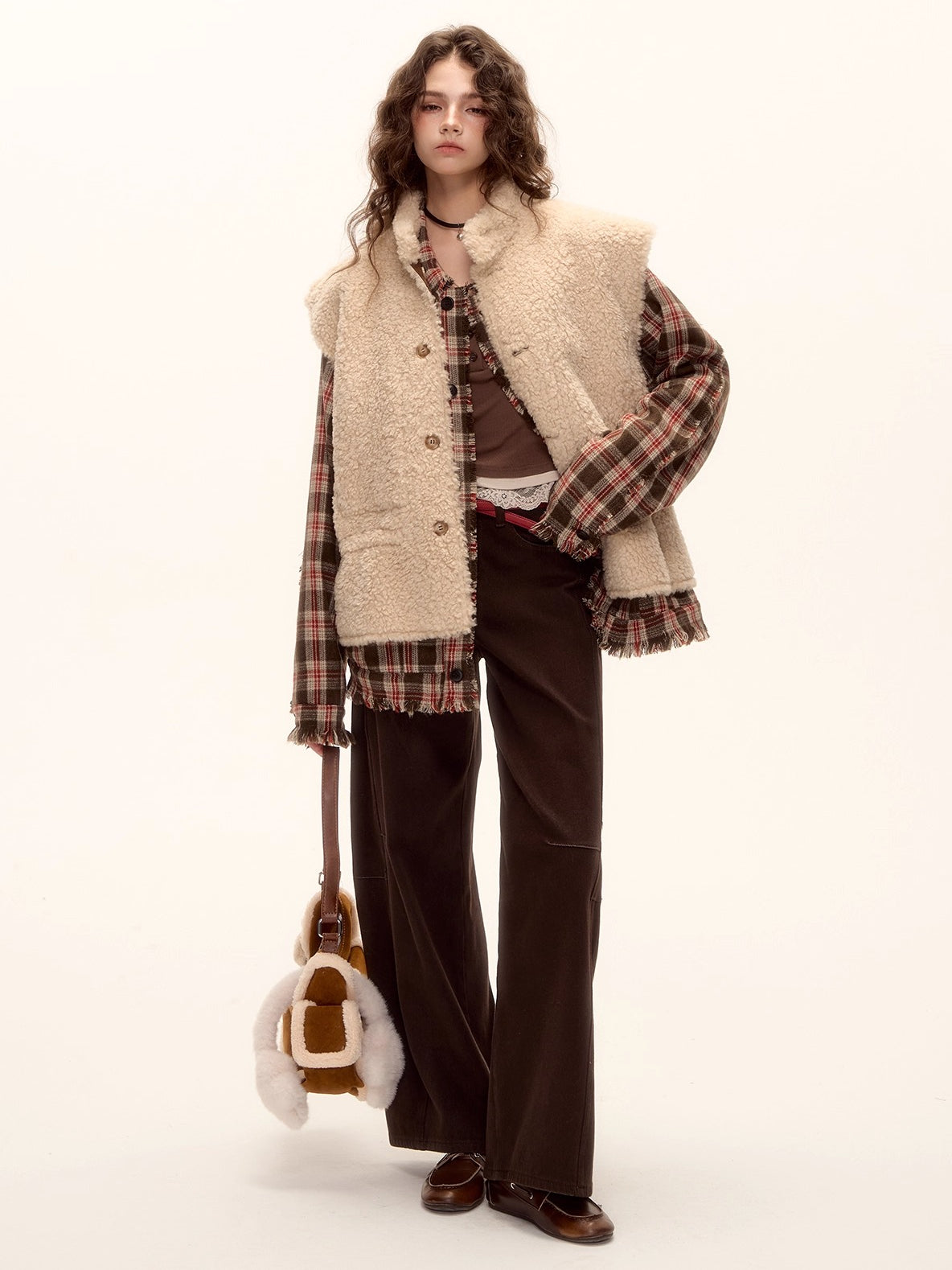 Reversible Faux Shearling Suede Drawstring Vest