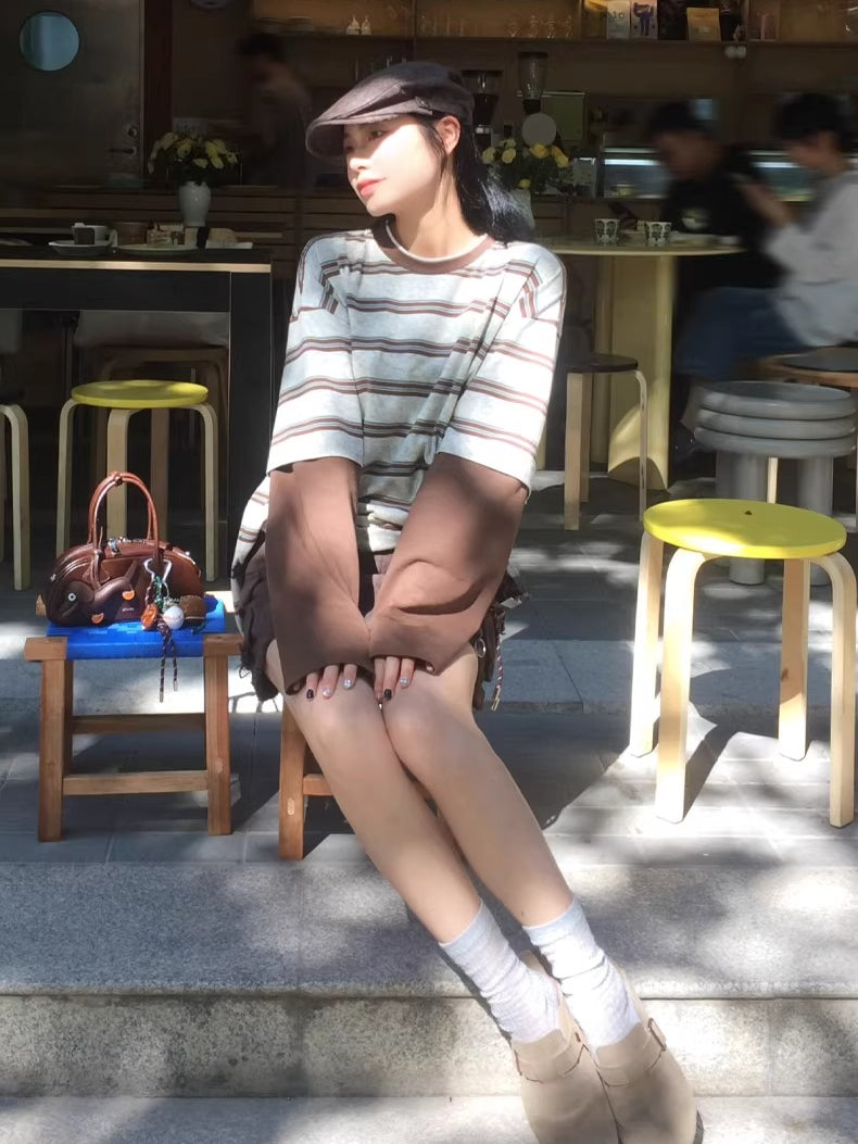 Contrast-Neck Relaxed Patchwork Cotton T-Shirt