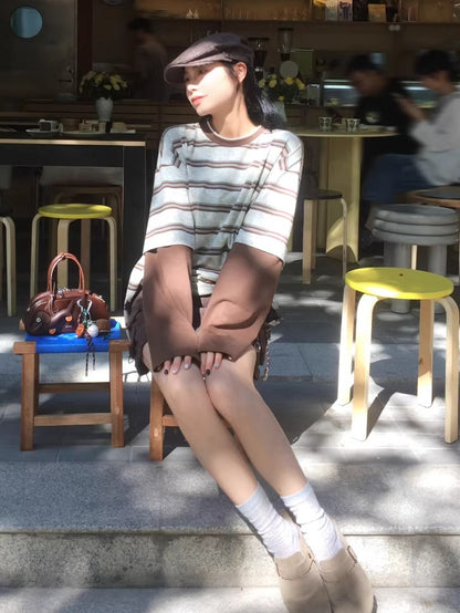 Contrast-Neck Relaxed Patchwork Cotton T-Shirt