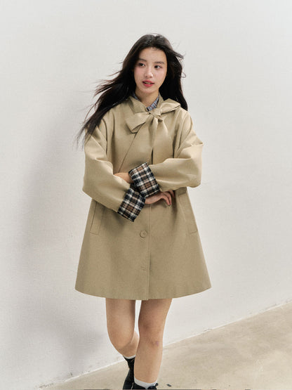 Khaki Bow Trench Coat - CHINASQUAD