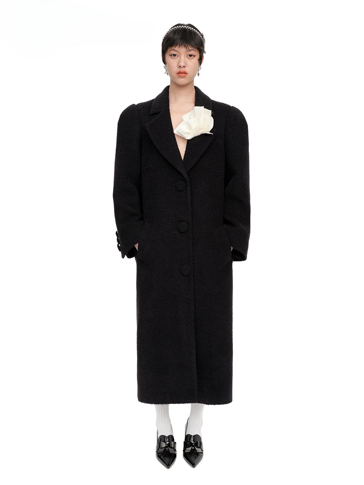 Black Wool Embellished Long Coat