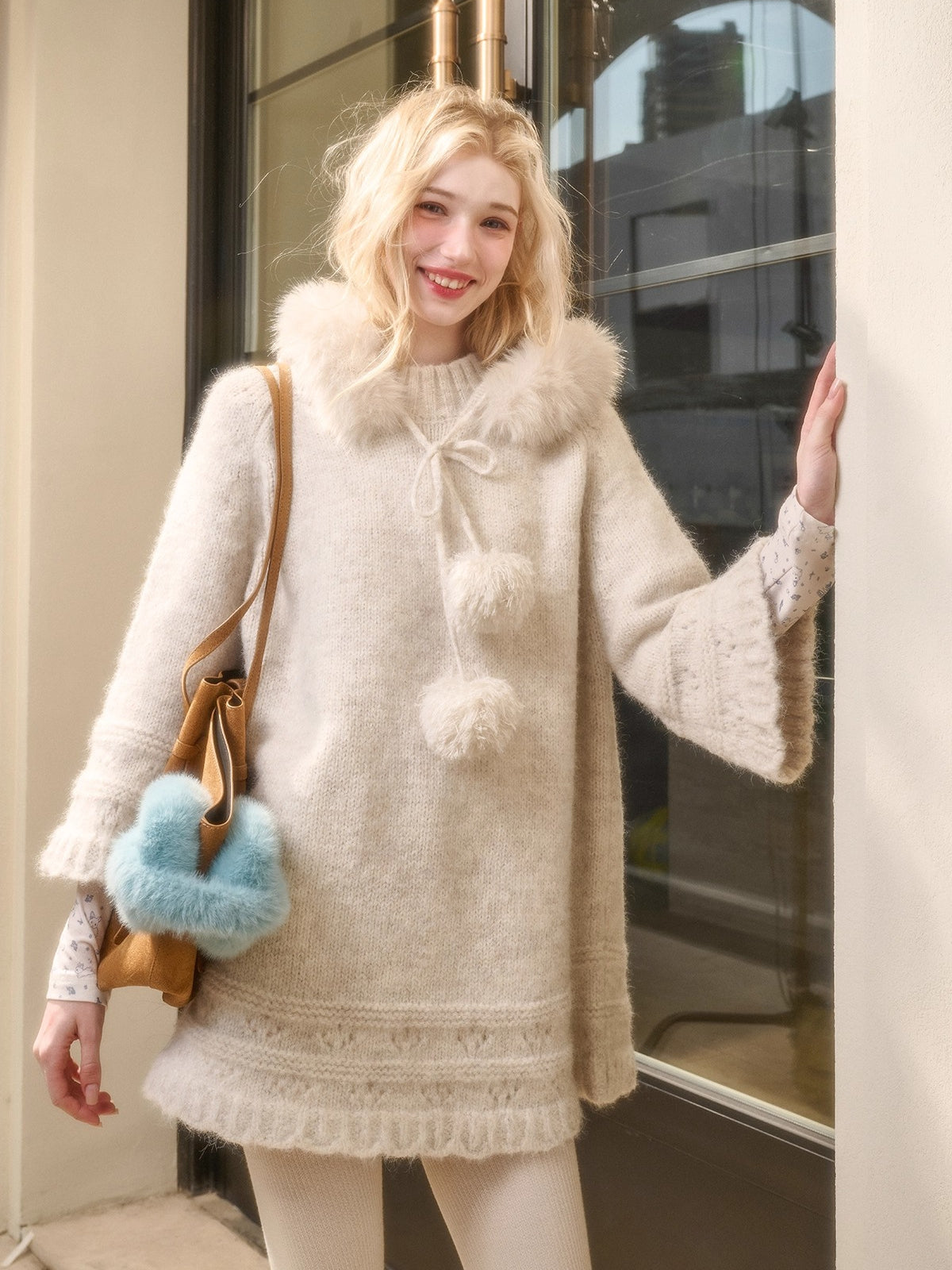 Soft Grace Wool-Blend Knitted Cape Dress