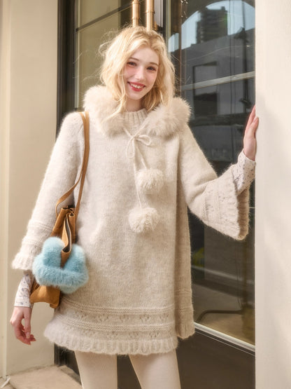 Soft Grace Wool-Blend Knitted Cape Dress