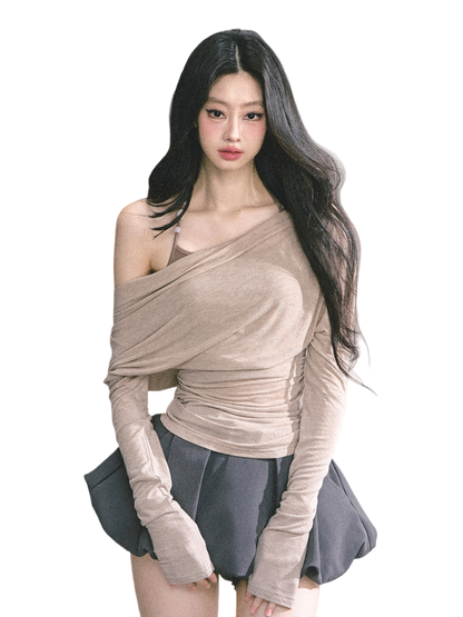 Asymmetric Off-Shoulder Long-Sleeve T-Shirt