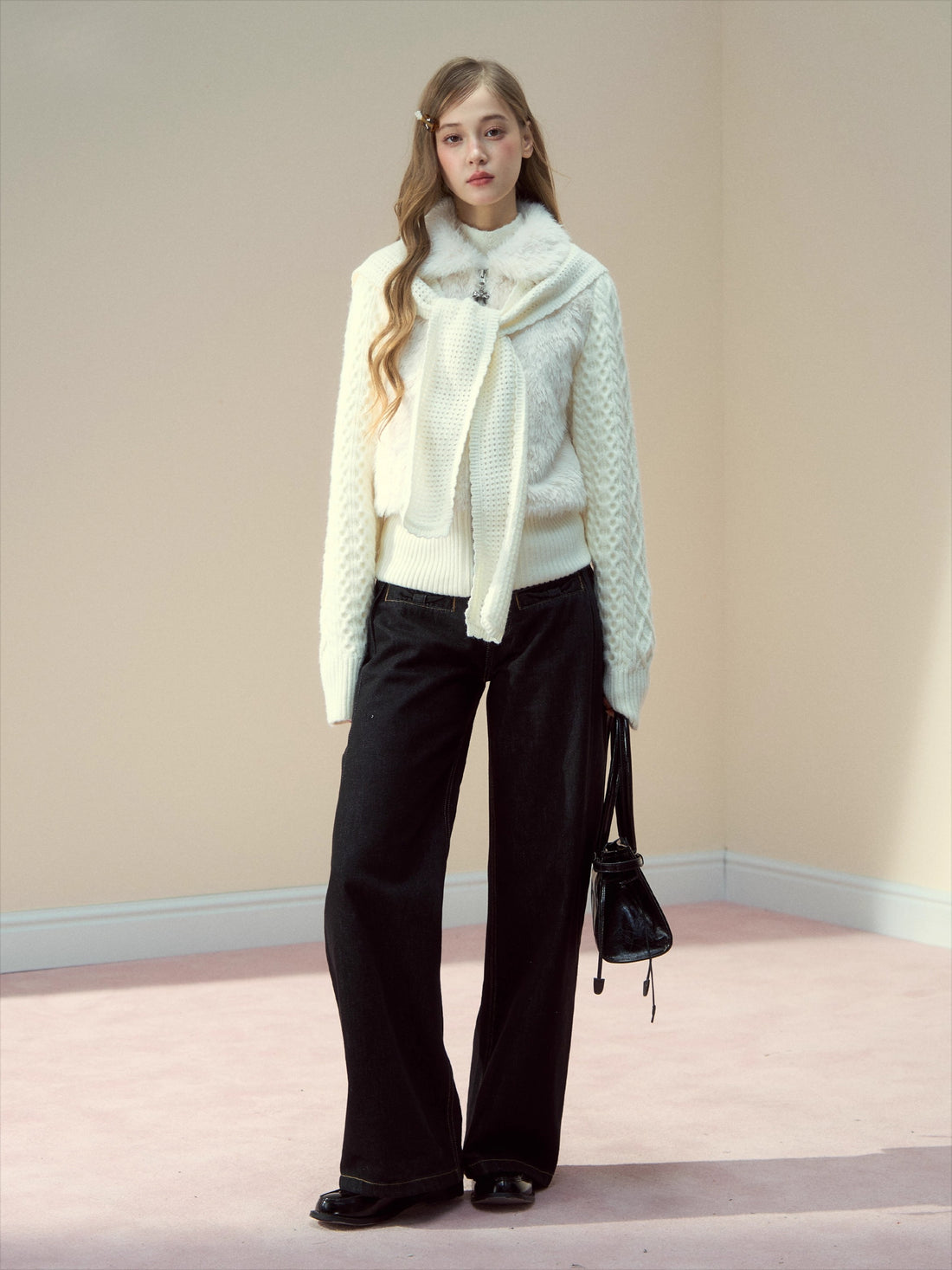 Snowland Lover Faux Fur Knit Panel Jacket