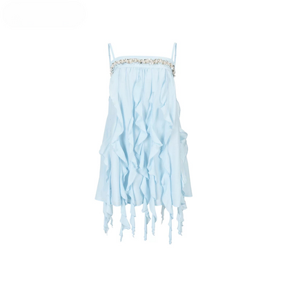 Beaded Trim Flowing Acetate Slip Dress