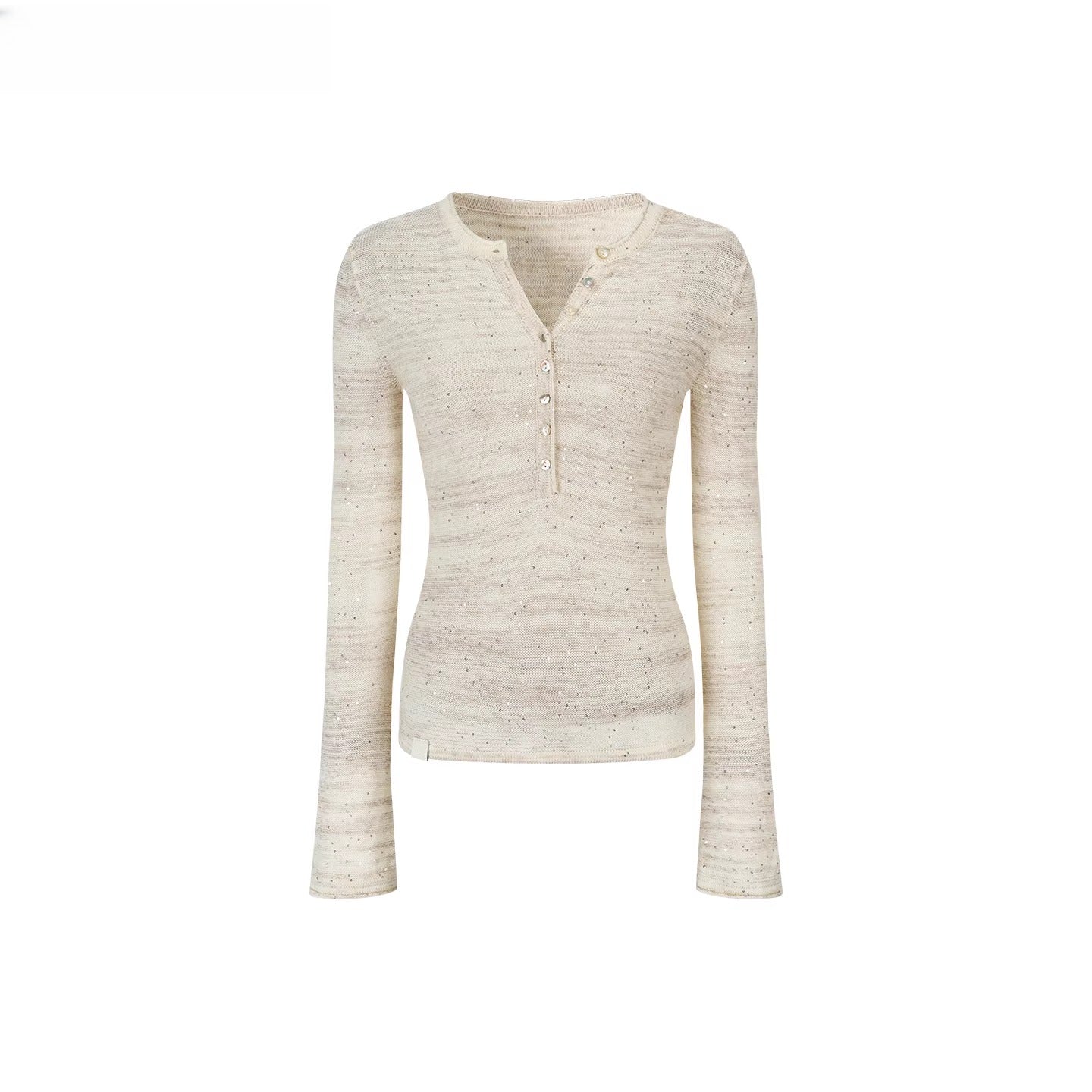 Sequin-Kissed Mélange Henley Knitwear