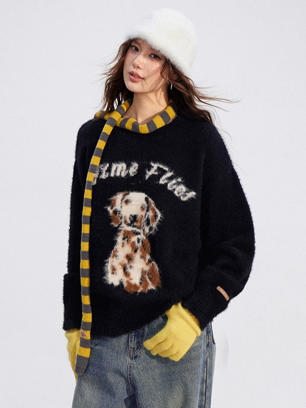 Cartoon Puppy Plush Knit Sweater