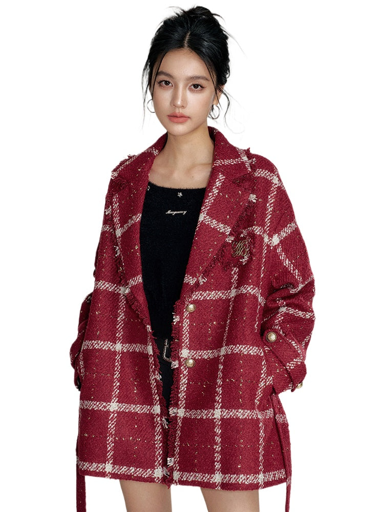 Oversized Woolen Checkered Coat