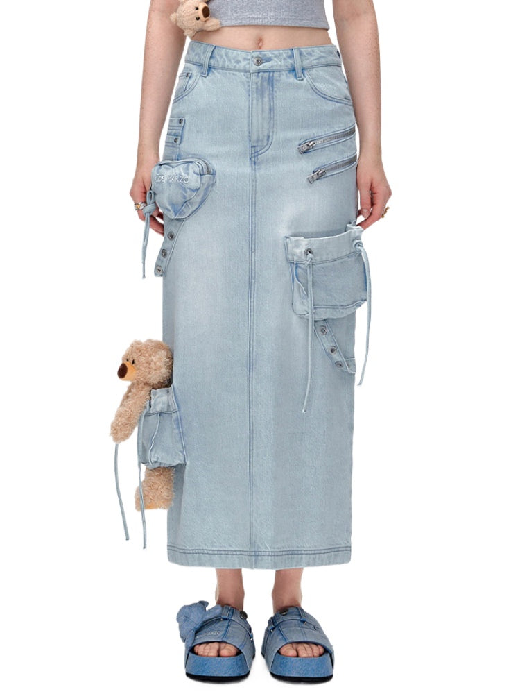 Zipper Utility Denim Skirt