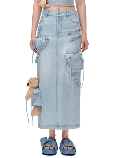 Zipper Utility Denim Skirt