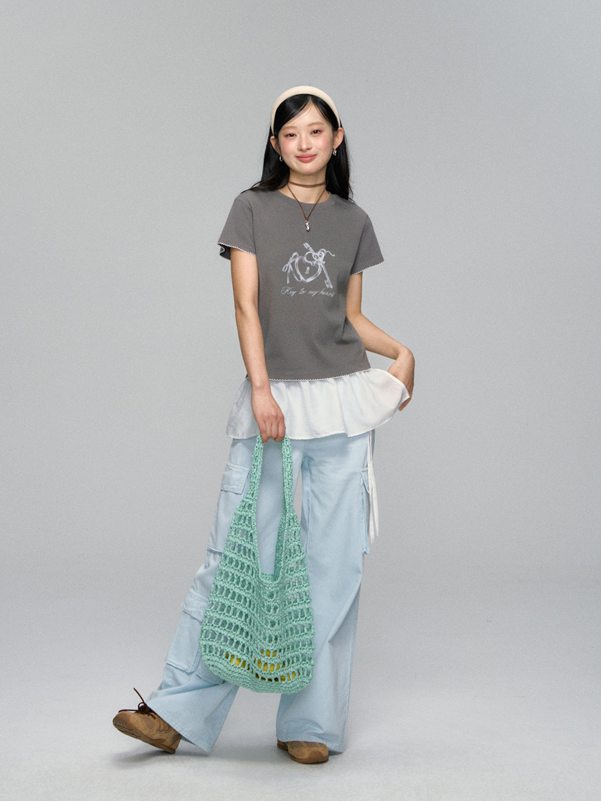 Key Print Contrast-Edge T-shirt