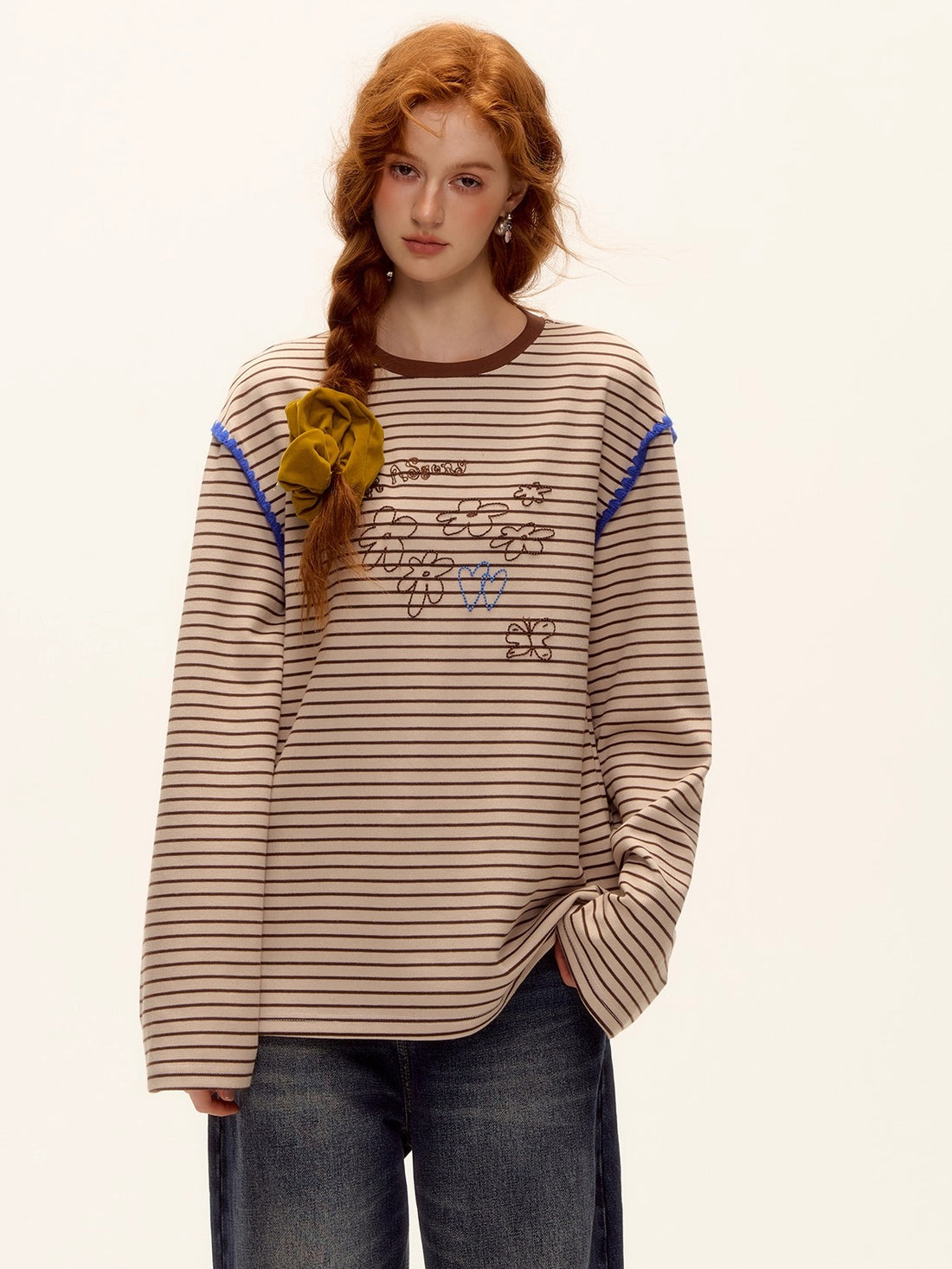 Striped Contrast Embroidered Shell T-Shirt
