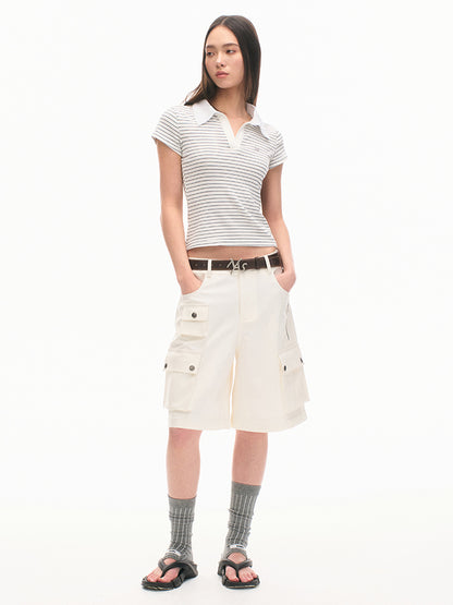 Loose-Fit Multi-Pocket White Casual Pants