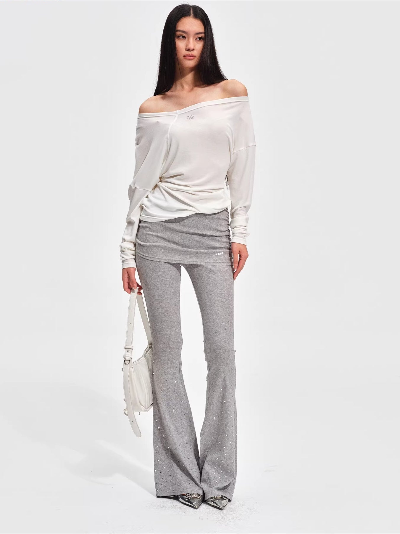 Sparkly Faux Layered Knit Flared Pants