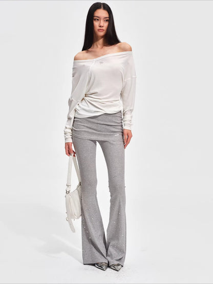 Sparkly Faux Layered Knit Flared Pants