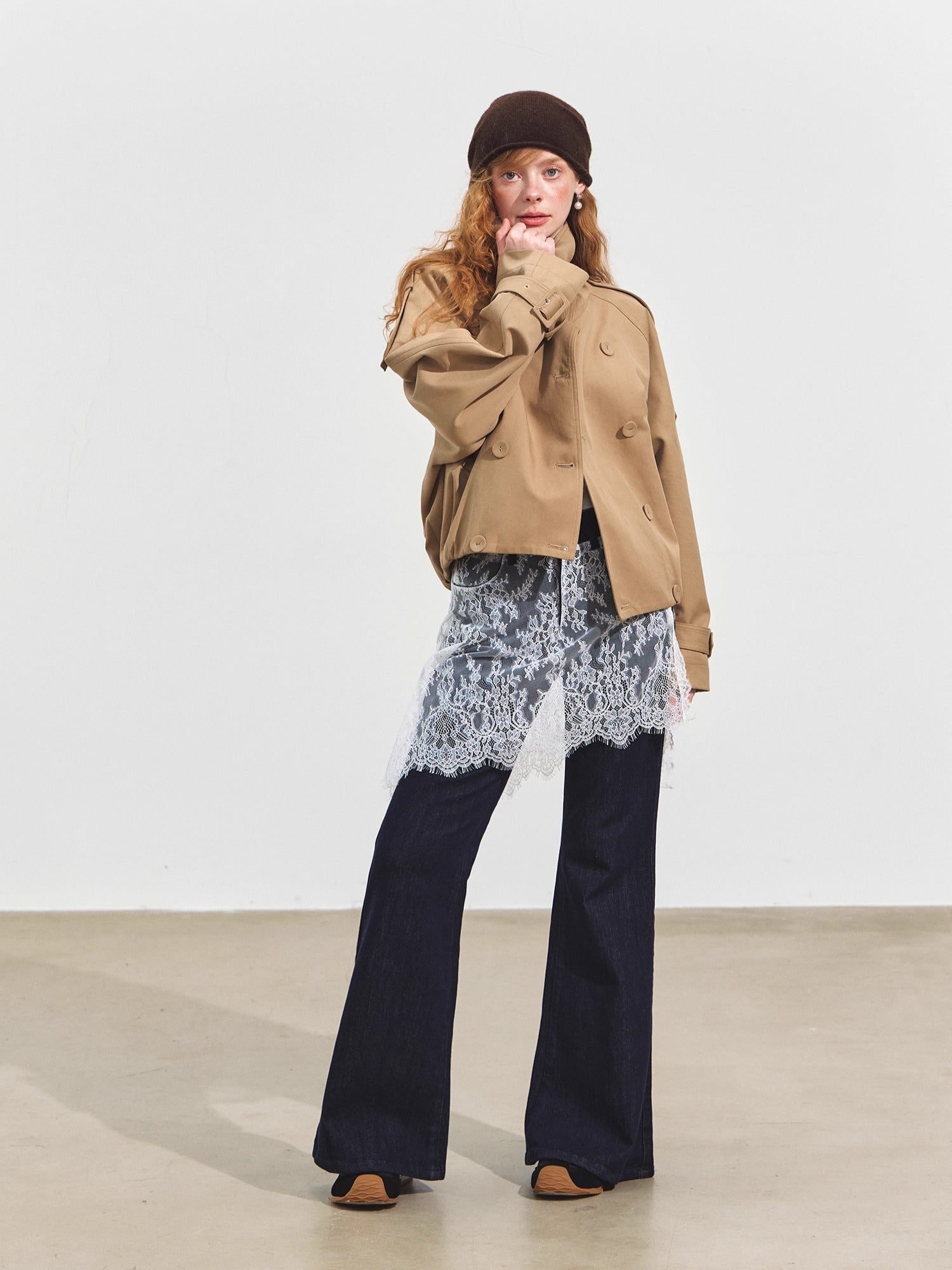 Stand Collar Double-Breasted Cropped Trench Coat