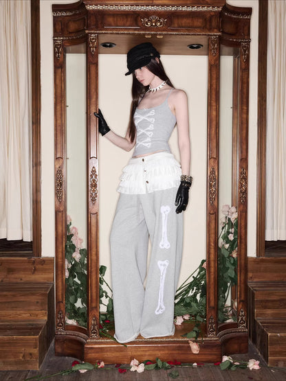 Button Chiffon Lace Layered Mini Skirt